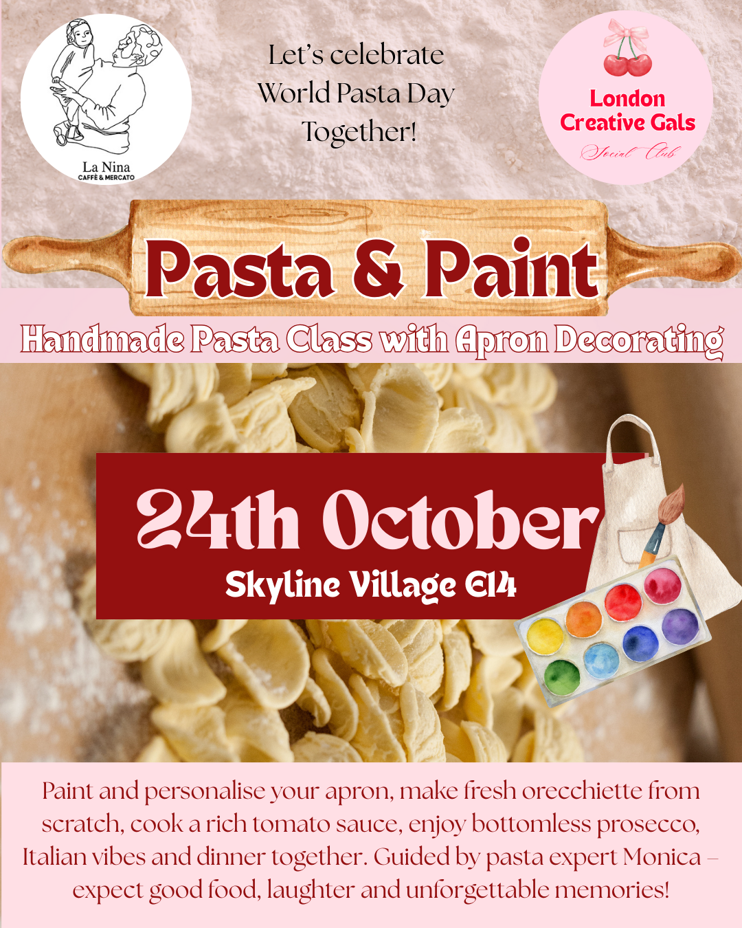 🍝 Pasta & Paint: Handmade Pasta Class with Apron Decorating