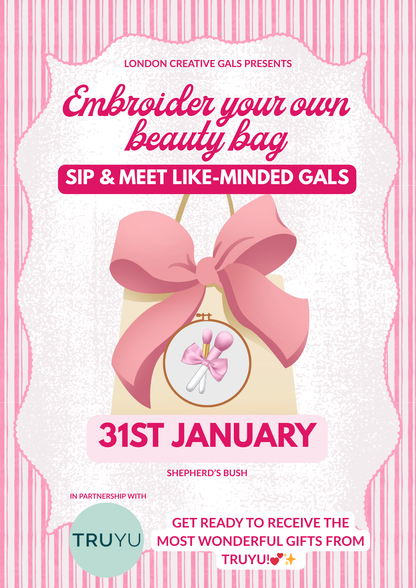Embroider your own beauty bag, sip & meet new friends!