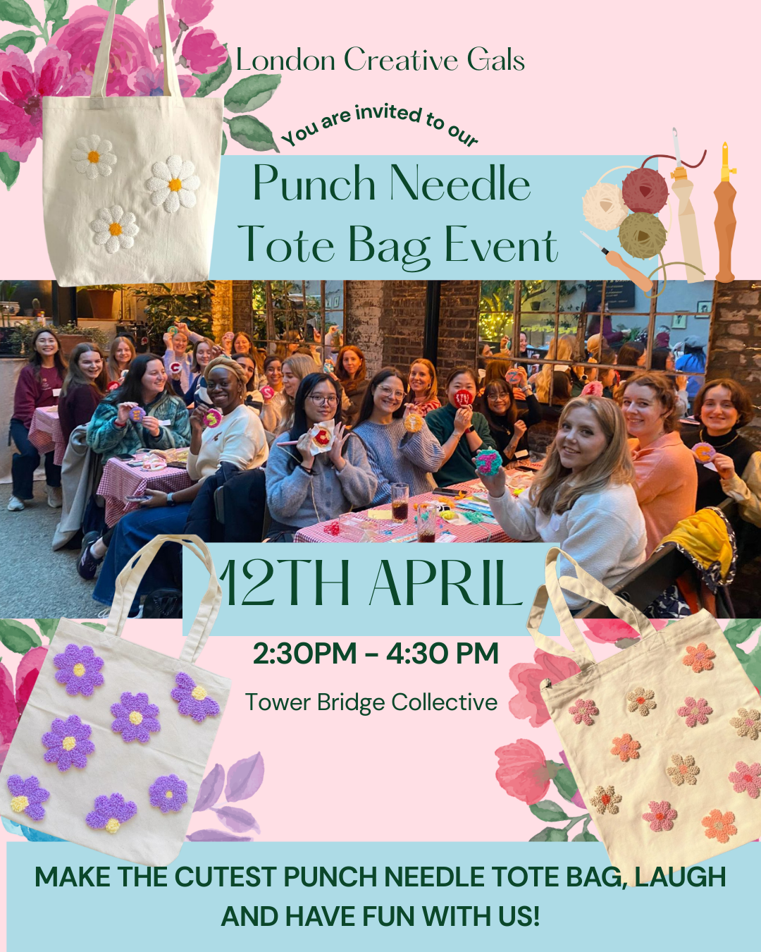 Make The Cutest Punch Needle Tote Bag & have fun with us!