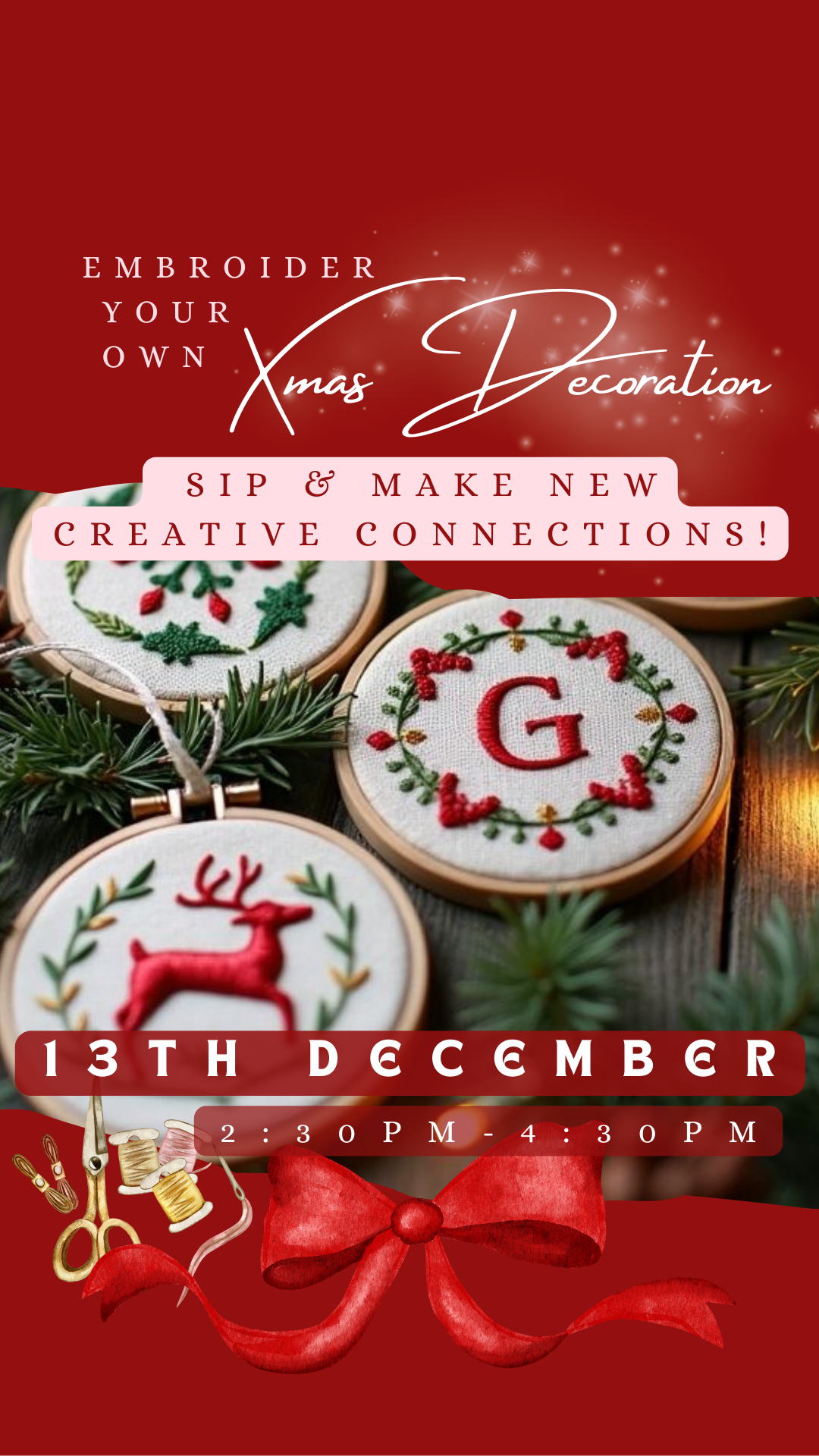 Embroider your own Xmas Decoration, sip & meet new friends!