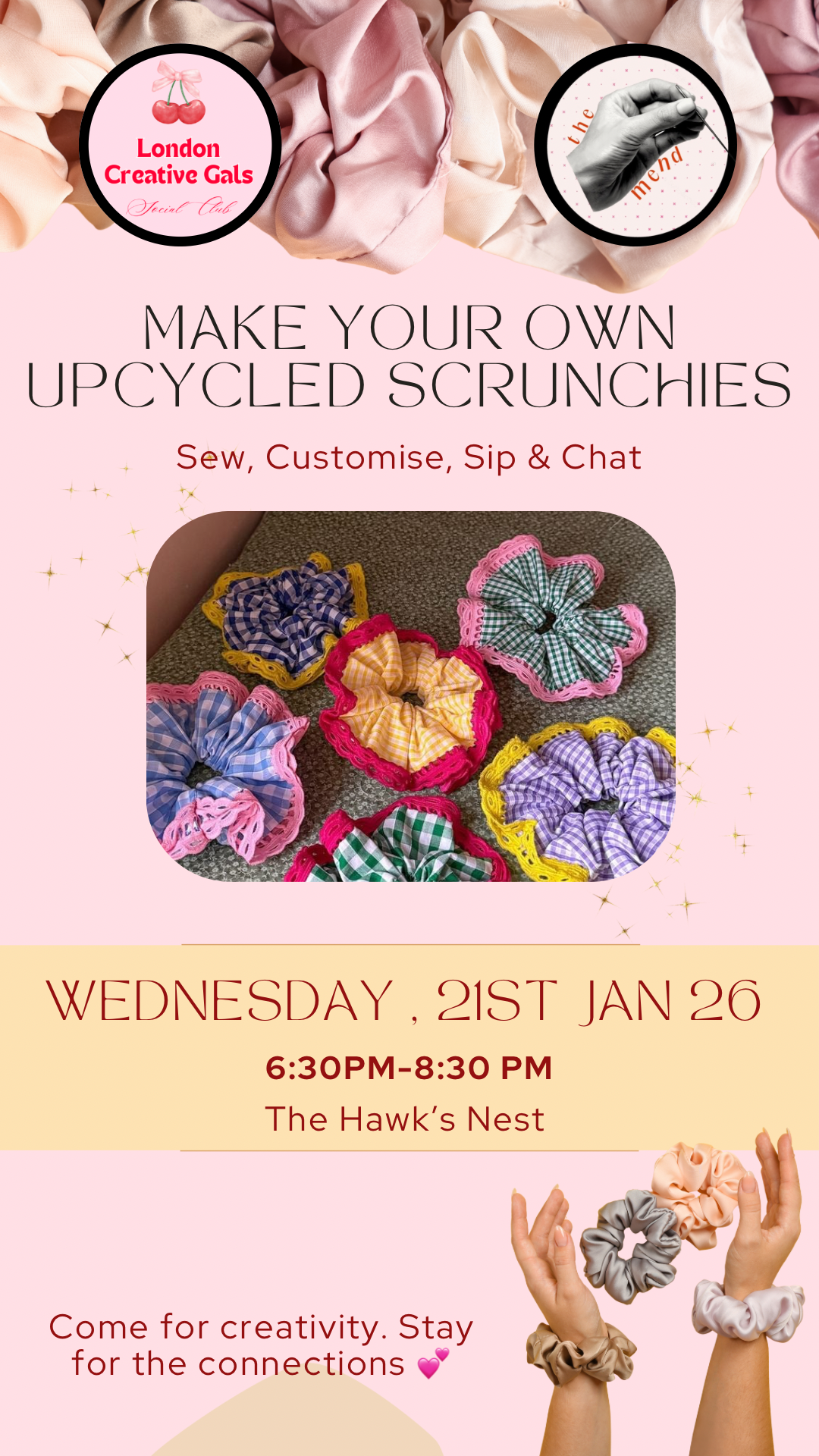 Make Your Own Upcycled Scrunchies: Sew, Customise, Sip & Chat