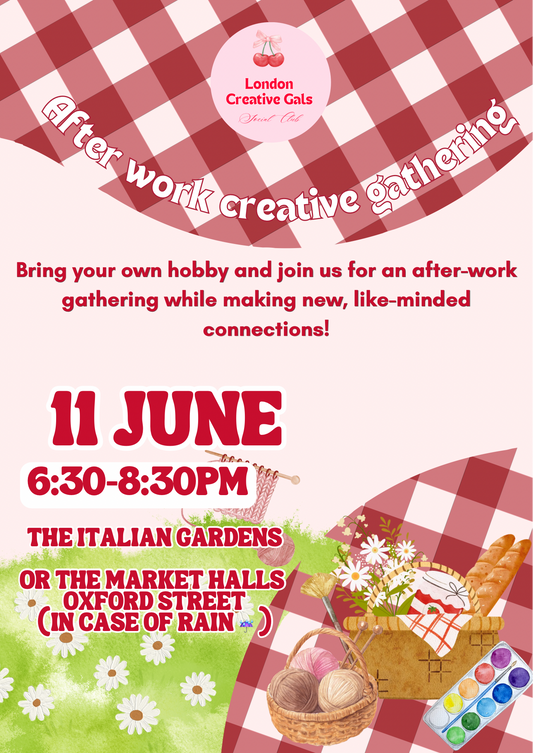 After work creative picnic or indoor drinks and chat: bring your own hobby, & have fun with us!