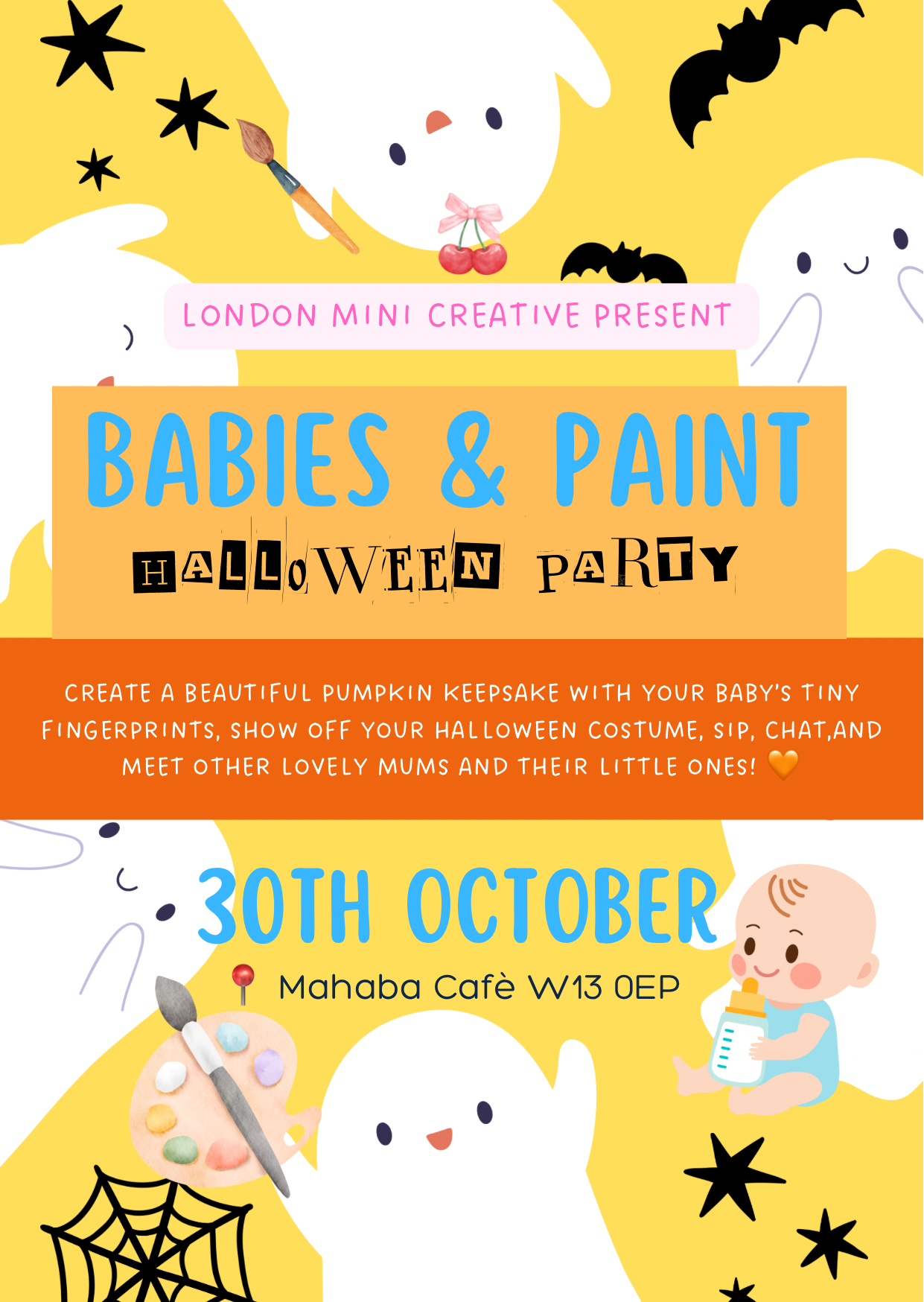 Babies & Paint - Halloween Party 👻🎃🕷️ Create a beautiful pumpkin keepsake, sip & meet other mums and their little ones!