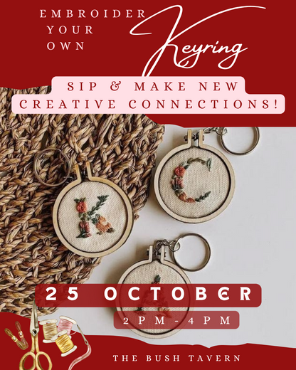 Embroider your own keychain, sip & meet new friends!