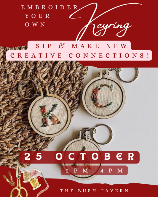Embroider your own keychain, sip & meet new friends!