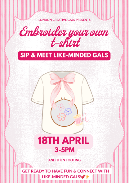 Embroider your own t-shirt, sip & meet new friends!