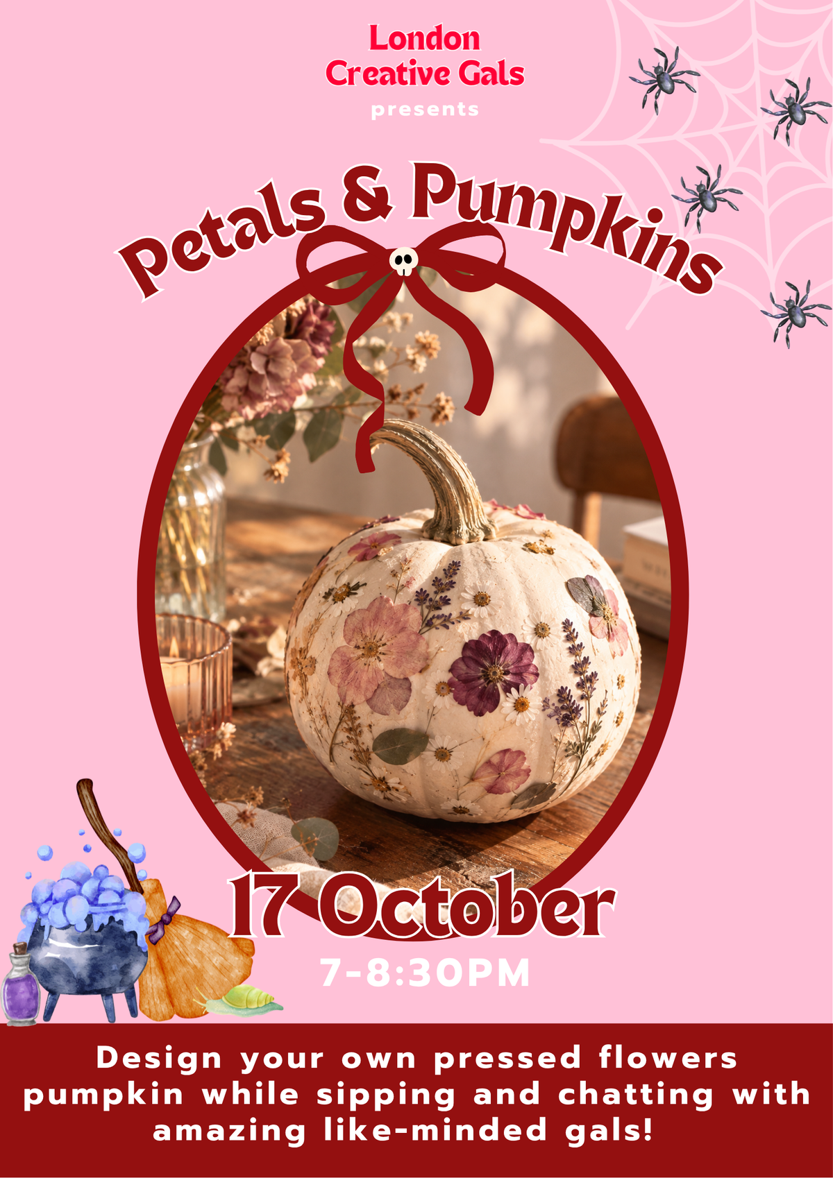 Design your own Pressed Flowers Pumpkin, sip and make new friends! 🎀✨