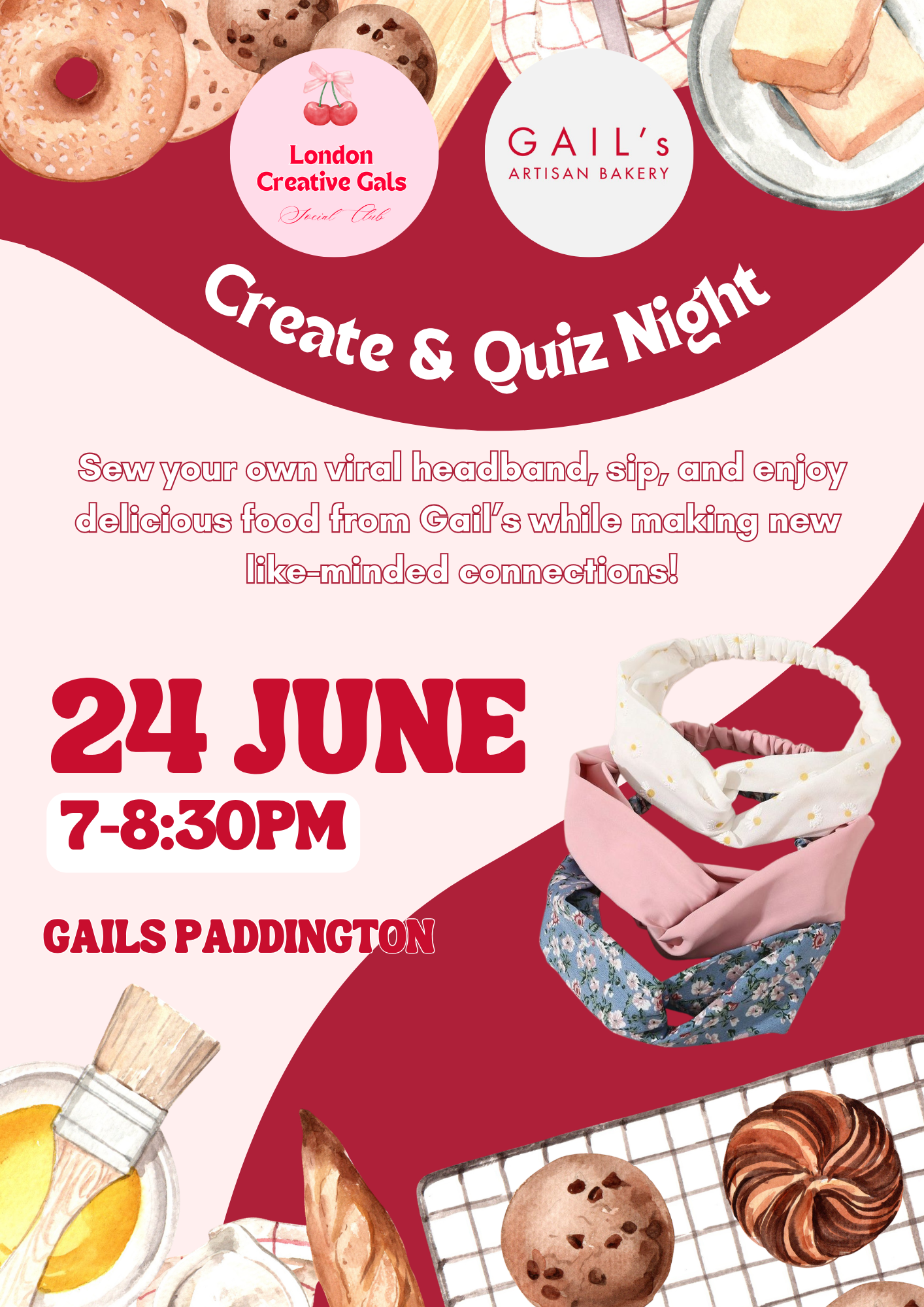 Create & Quiz night at Gails: sew you own viral head band, indulge in delicious food and drinks & make new friends! (plus one extra headband sewing kit to take home!)