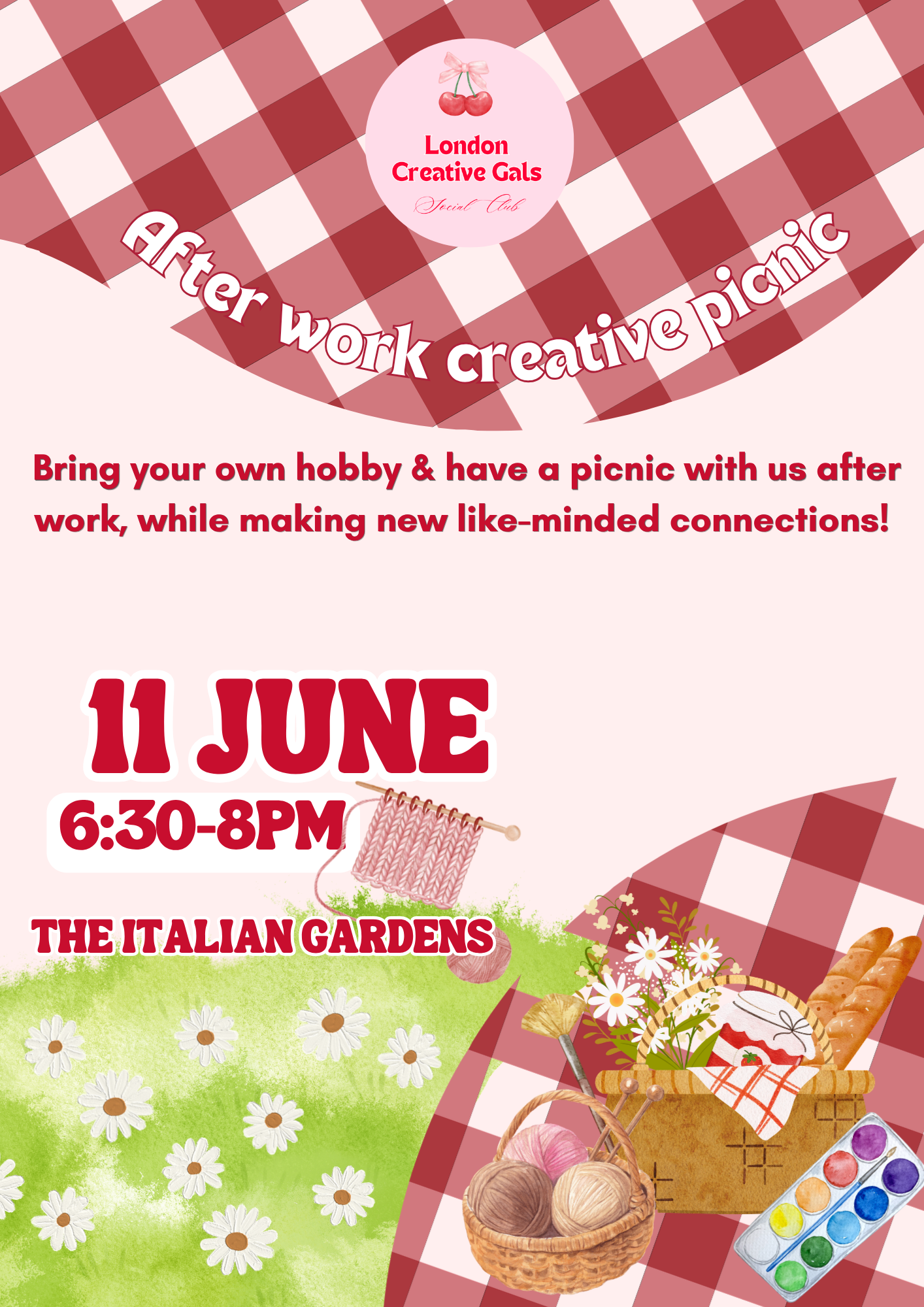 After work creative picnic: bring your own hobby, & have a picnic with us!