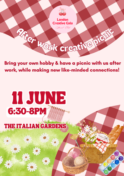 After work creative picnic: bring your own hobby, & have a picnic with us!